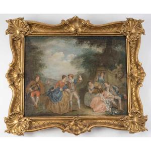Oil On Canvas - Scène Galante In The Spirit Of Pater, XVIIIᵉ Siècle