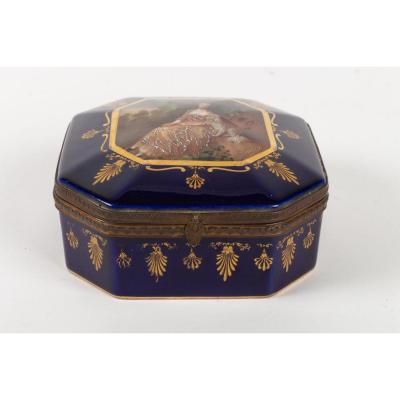 Box In Porcelain And Brass Frame, Napoleon III Period, Signed Marcy Limoges.