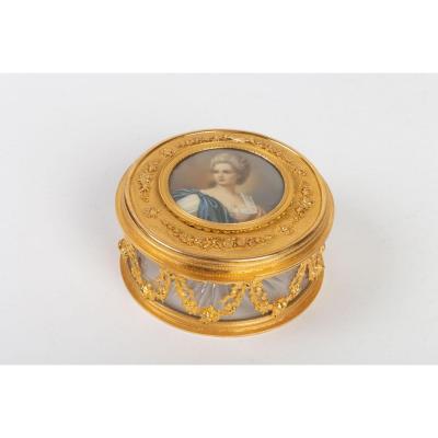 Crystal And Bronze Box, Ivory Painting, Louis XVI Style, Napoleon III Period