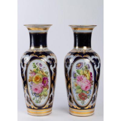 Pair Of Bayeux Porcelain Vases In Night Blue Color