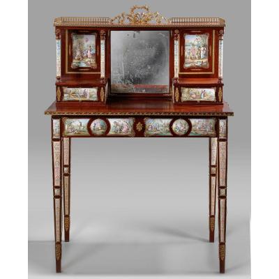 Meuble Secretaire En Acajou Et Email fin du XIXème Siècle 