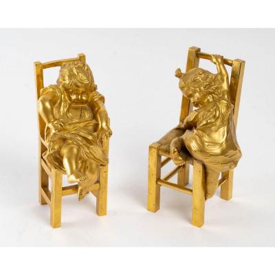 Pair Of Gilt Bronze Sculptures XIXth Century