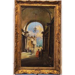 Tableau XIX Vue De Venise Huile 