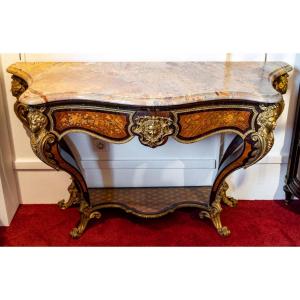 Pair Of Consoles In Exotic Wood Marquetry Nap III