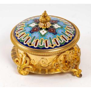 A Beautiful Box Set In Gilded Bronze And Champleve Enamel  Late 19th Century