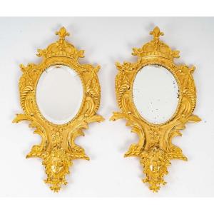 Pair Of Small Gilt Bronze Wall Mirrors Late Nineteenth Century