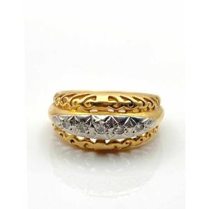 Chiseled Ring In Yellow Gold, Platinum & Diamonds