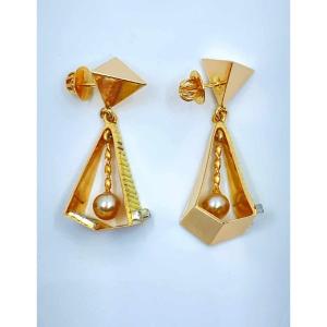 Vintage Gold, Diamond & Pearl Earrings