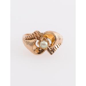 Vintage Squirrel Ring Rose Gold & Pearl