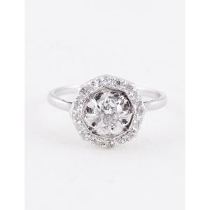 Octagonal Art Deco Platinum & Diamond Ring