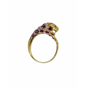 Gold, Ruby, Diamond & Emerald Leopard Ring