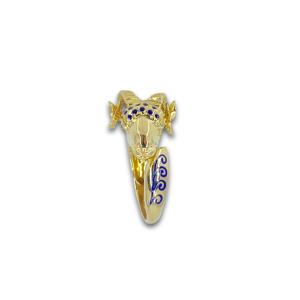 Yellow Gold & Blue Enamel Ram's Head Ring
