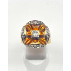 Vintage Gold, Platinum & Diamond Signet Ring