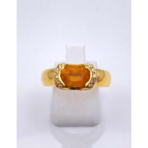 Yellow Gold Citrine & Diamond Ring