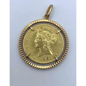 Vintage Pendant Gold 10 Dollar Coin 1901