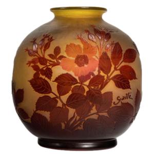 E Gallé Red And Yellow Glass Vase 