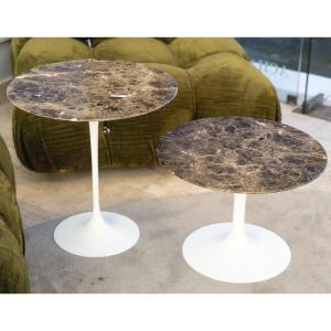 Eero Saarinen & Knoll, 2 “tulip” Pedestal Tables In “emperador” Marble, 20th Century