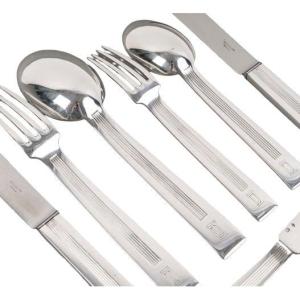 Jean Tétard – 132-piece Sterling Silver Flatware Set, “trocadéro” Pattern, Art Deco Period