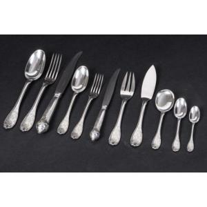 Jean E. Puiforcat - 147-piece Silver Flatware Set "elysee" Pattern, Circa 1930