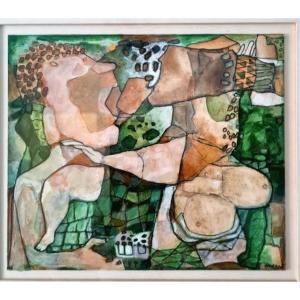 Jacques Godart - "the Couple", Acrylic. Around 2000