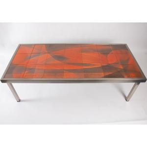 Jacques Lignier - Ceramic Coffee Table With Abstract Decor. 60s-70s