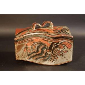 Jean-claude De Crousaz - Large Enameled Stoneware Box. Circa 1980