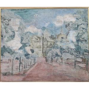 Pierre Courtens (1921-2004) - Landscape., Oil On Tolis. Circa 1950