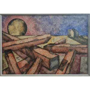 Jean Cuillerat - Mixed Technique, Geometric Composition