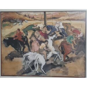 Eliane Petit De La Villéon (1910-1969) - The Carousel, Mixed Media