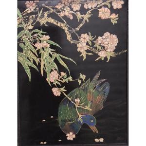 Lacquer Panel, France 20th Century Signed J. H
