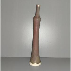 Michel Moglia - Lanky Bottle In Purple-red Enameled Porcelain