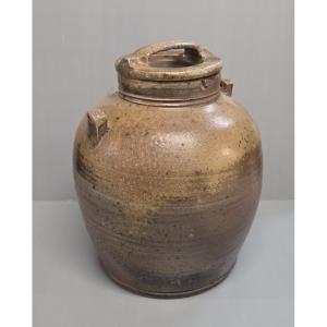 Porret Pastore - Large Covered Stoneware Pot, Wood-fired Oven, 1970s