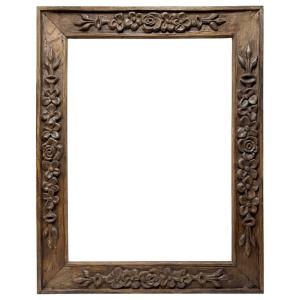 Carved Wooden Frame With Scattered Flowers — 75 X 55.4 Cm — Ref. Pc0133m1