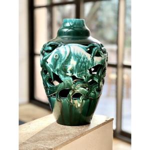 Enamelled Ceramic Lamp Base - Vallauris - Unique Piece - 1940s/1950s - Louis Giraud