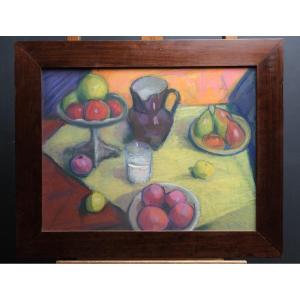 Still Life With Pitcher - Lyon School - Jean Perret - 20th Century - Pastel And Gouache -