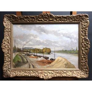 Barge, Banks Of The Seine. René Maurice Fath. 20th Century.