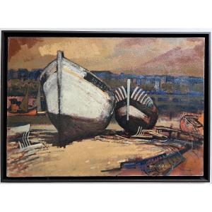 Boats In Dry Dock, Trouville 1968. Oil On Canvas. Henri André Martin 