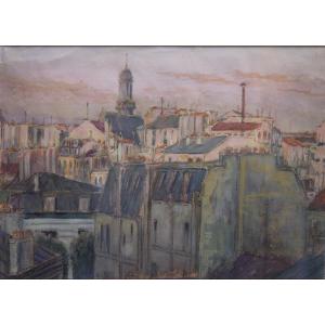 Rooftop View. Gouache On Paper. Charles Betout. 1943