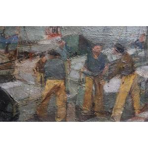 Return From Fishing - Oil On Canvas - Jean Claude Chesnay, 20th Century