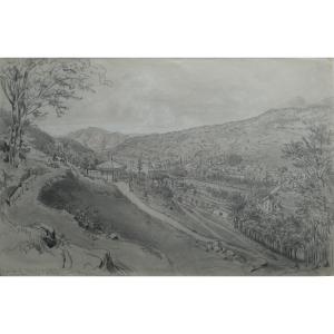 Drawing By Felix Benoist - 19th Century - Landscape Of Auvergne - Mont Dore