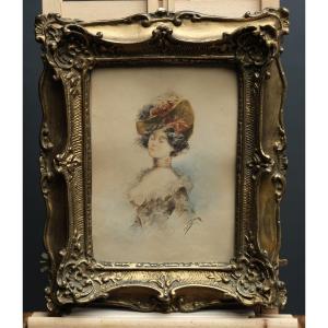 Watercolor, Late 19th Century - Valdes - Courtesan