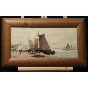 View Of A Port - Oil On Panel - Eugène Galien-laloue