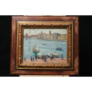 Port Of Marseille - Oil On Canvas - Pierre Favre, 20th Century
