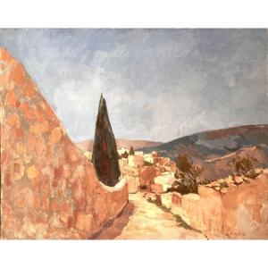 Cypress Path - Oil On Canvas - Elisabeth Hahn, 20th Century
