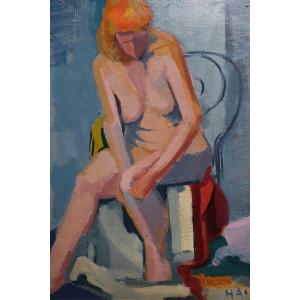 Nude Seated In A Chair - Oil On Cardboard - Elisabeth Hahn - Modern Art