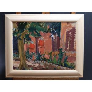 Farmhouse In Provence - Oil On Cardboard - Elisabeth Hahn - Modern Art