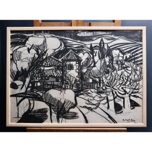 Charcoal Drawing – Pierre St Sorny – Provençal Farmhouse In Saint-paul-de-vence