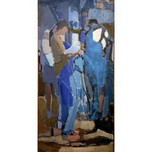 Woman In Blue - Oil On Canvas - Modern Art - 1950s/60s