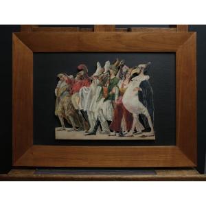 Scene From A Play-oil On Cut-out Wood Panel-charles Betout-early 20th Century