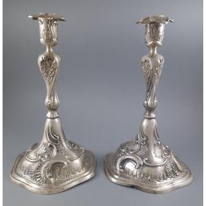 Pair Of Solid Silver Candlesticks